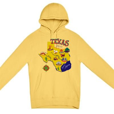 Texas Cartoon Map Premium Pullover Hoodie