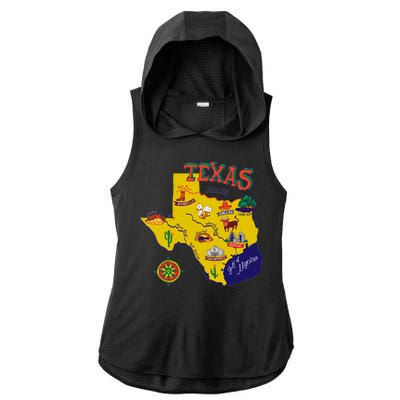 Texas Cartoon Map Ladies PosiCharge Tri-Blend Wicking Draft Hoodie Tank