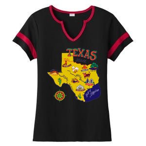 Texas Cartoon Map Ladies Halftime Notch Neck Tee