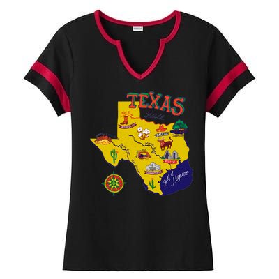 Texas Cartoon Map Ladies Halftime Notch Neck Tee