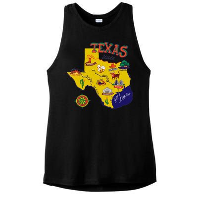 Texas Cartoon Map Ladies PosiCharge Tri-Blend Wicking Tank