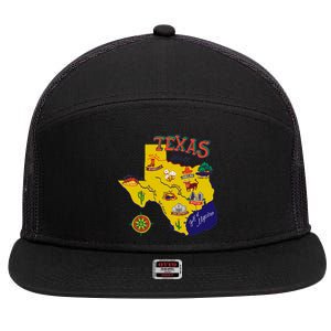 Texas Cartoon Map 7 Panel Mesh Trucker Snapback Hat