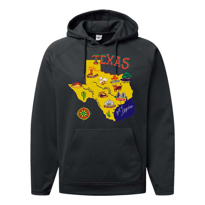 Texas Cartoon Map Performance Fleece Hoodie