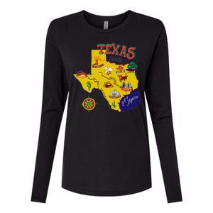 Texas Cartoon Map Womens Cotton Relaxed Long Sleeve T-Shirt