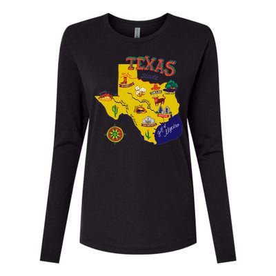 Texas Cartoon Map Womens Cotton Relaxed Long Sleeve T-Shirt