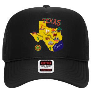 Texas Cartoon Map High Crown Mesh Back Trucker Hat