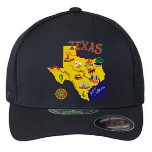 Texas Cartoon Map Flexfit Unipanel Trucker Cap