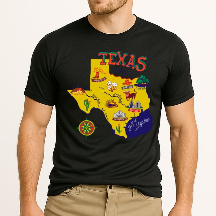 Texas Cartoon Map Cooling Performance Crew T-Shirt