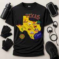 Texas Cartoon Map Cooling Performance Crew T-Shirt