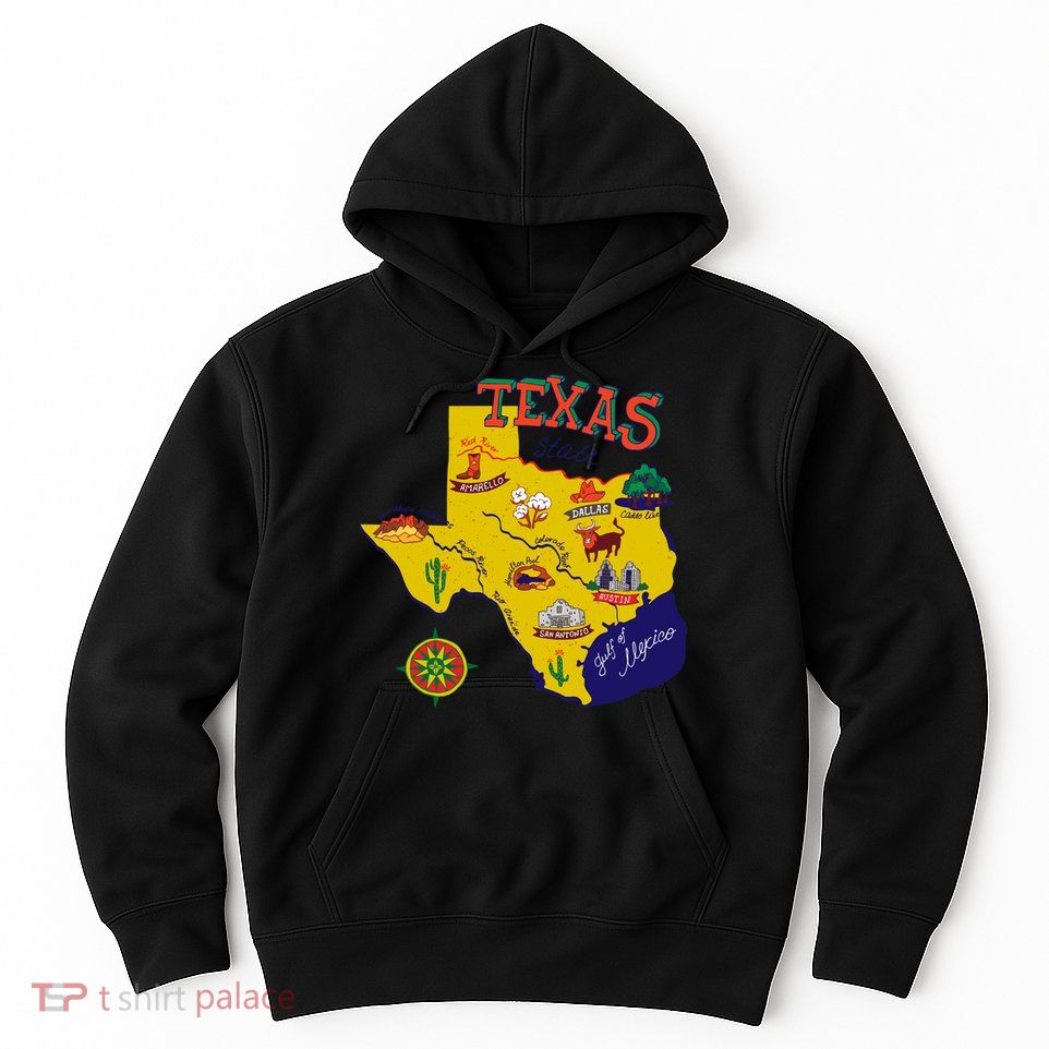 Texas Cartoon Map Hoodie