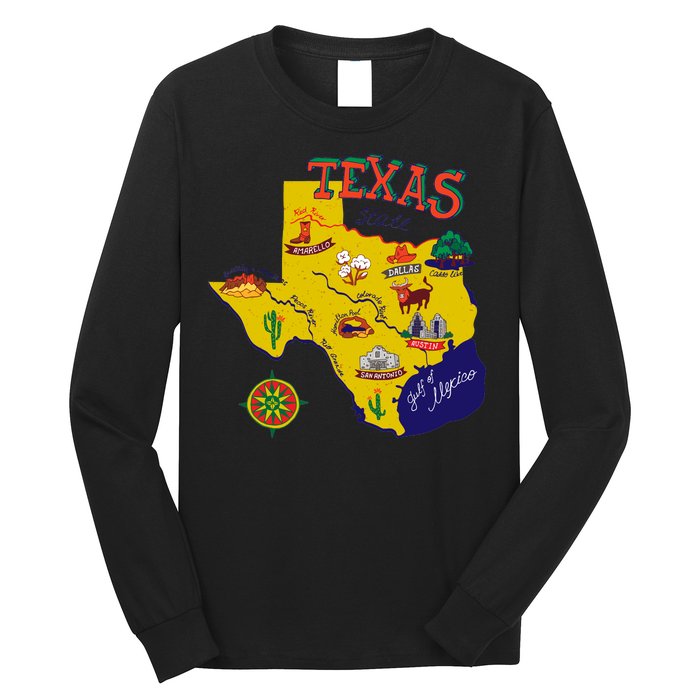 Texas Cartoon Map Long Sleeve Shirt