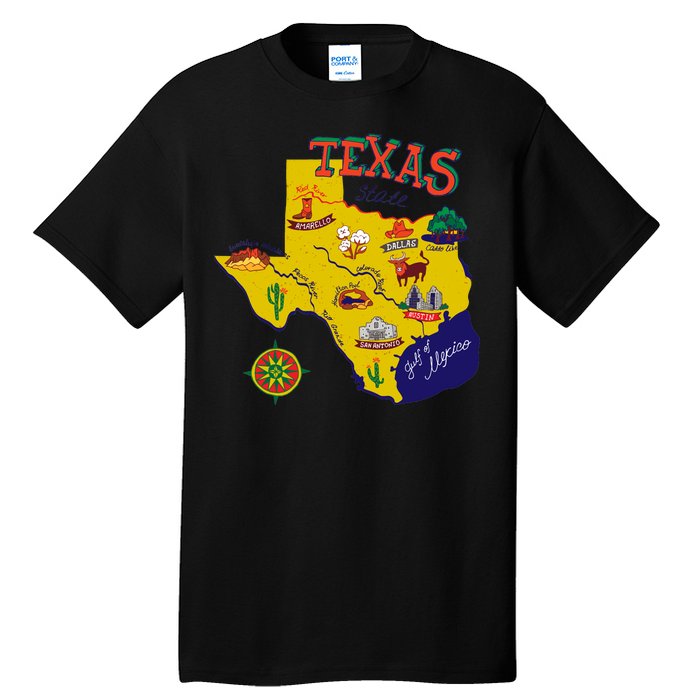 Texas Cartoon Map Tall T-Shirt