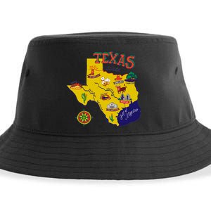 Texas Cartoon Map Sustainable Bucket Hat