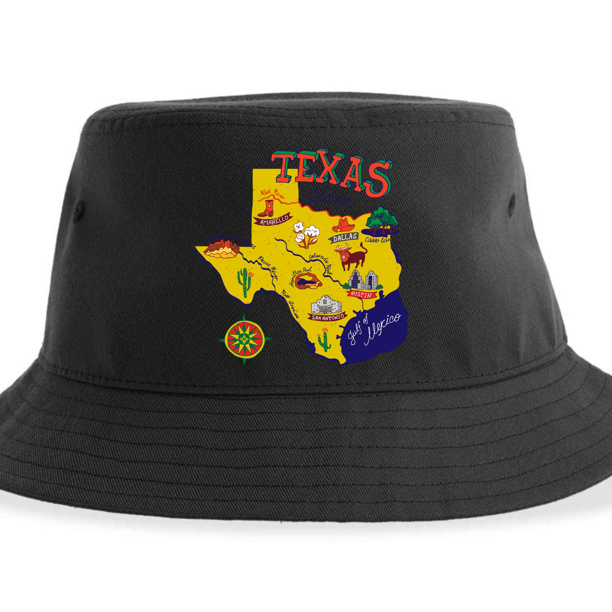 Texas Cartoon Map Sustainable Bucket Hat