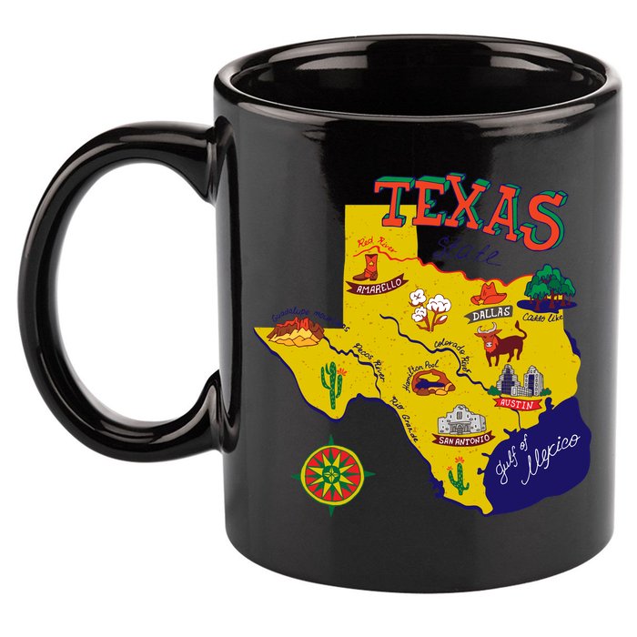 Texas Cartoon Map 11oz C Handle Ceramic Mug