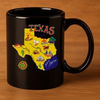 Texas Cartoon Map 11oz C Handle Ceramic Mug