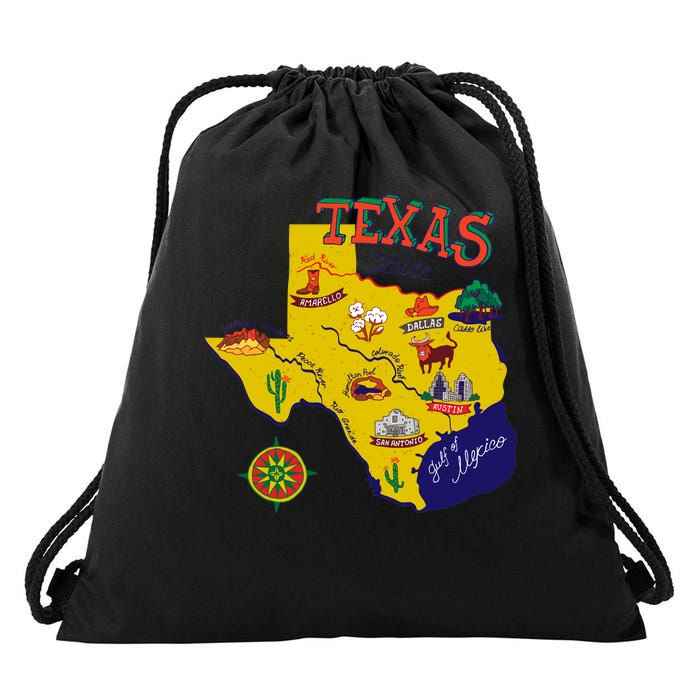 Texas Cartoon Map Drawstring Bag