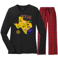 Texas Cartoon Map Women's Long Sleeve Flannel Pajama Set 