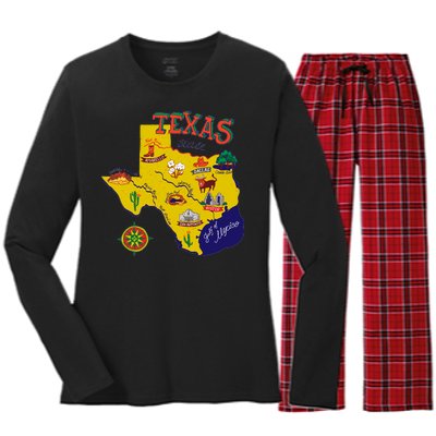 Texas Cartoon Map Women's Long Sleeve Flannel Pajama Set 