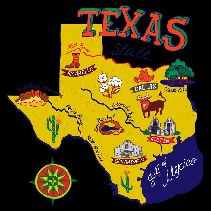 Texas Cartoon Map Ladies Essential Flowy Tank
