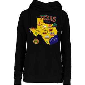 Texas Cartoon Map Womens Funnel Neck Pullover Hood