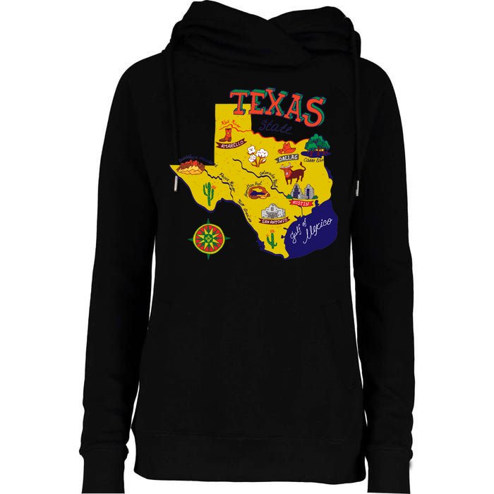 Texas Cartoon Map Womens Funnel Neck Pullover Hood