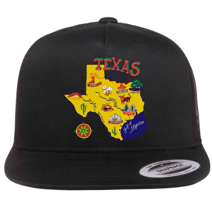 Texas Cartoon Map Flat Bill Trucker Hat