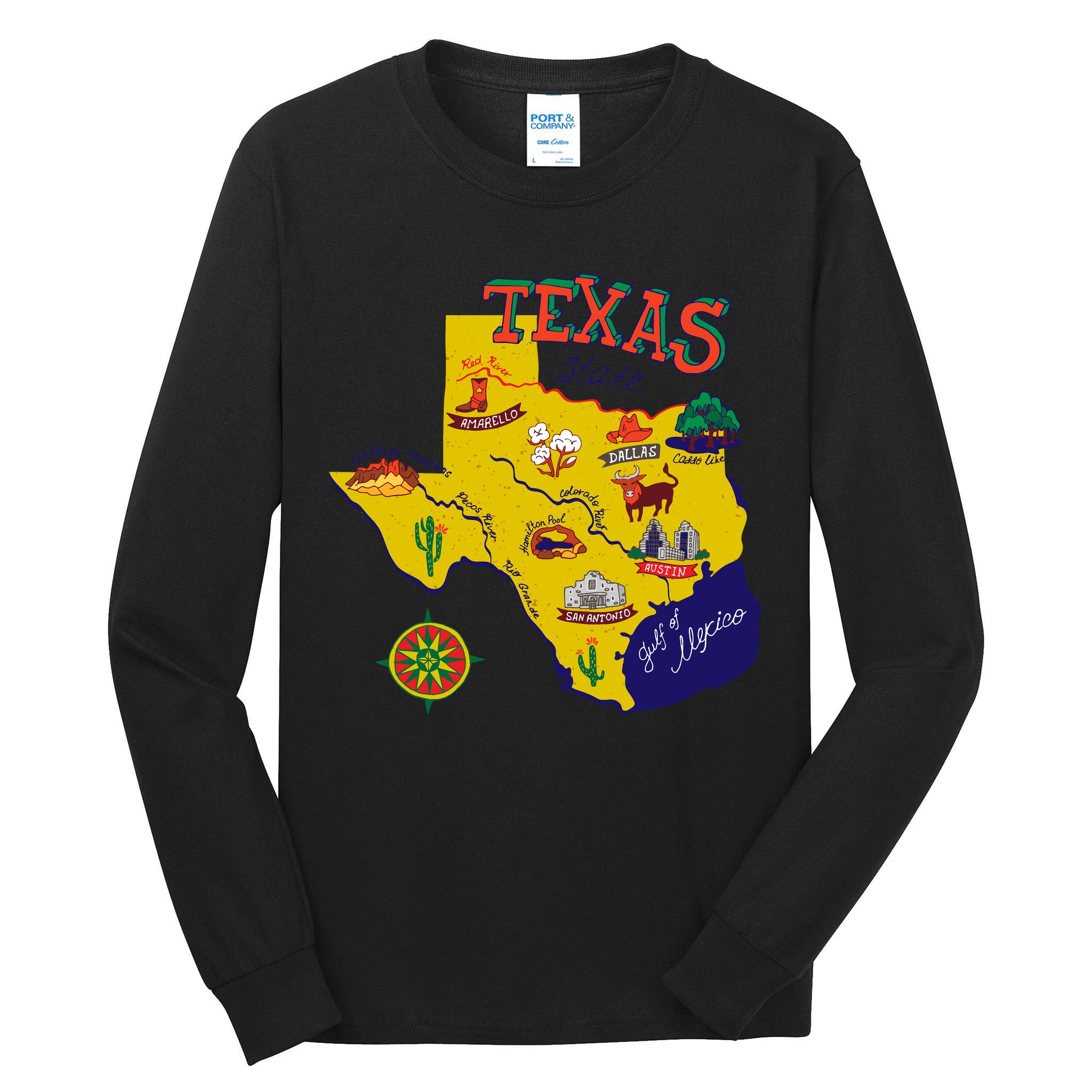 Texas Cartoon Map Tall Long Sleeve T-Shirt