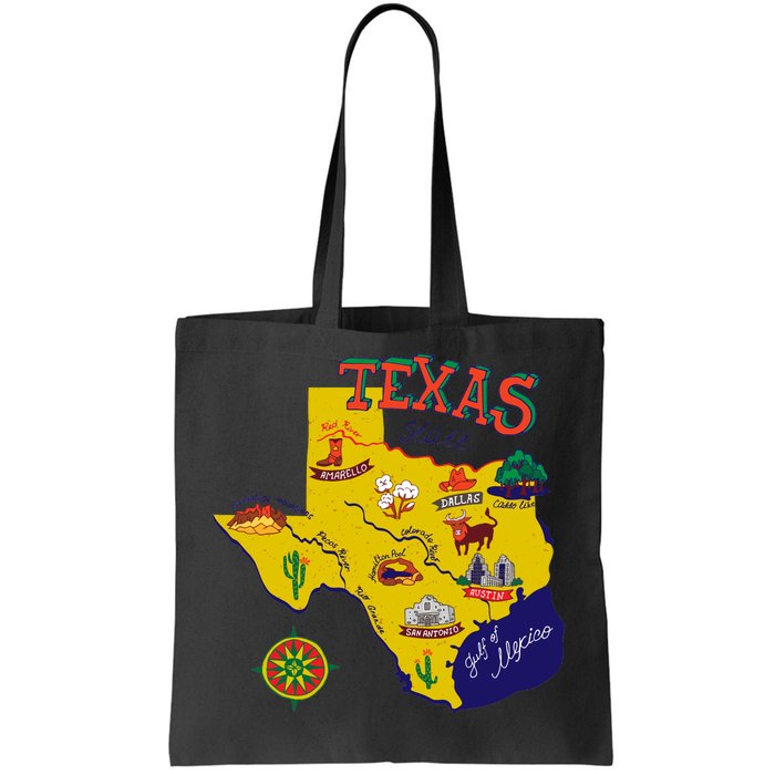 Texas Cartoon Map Tote Bag