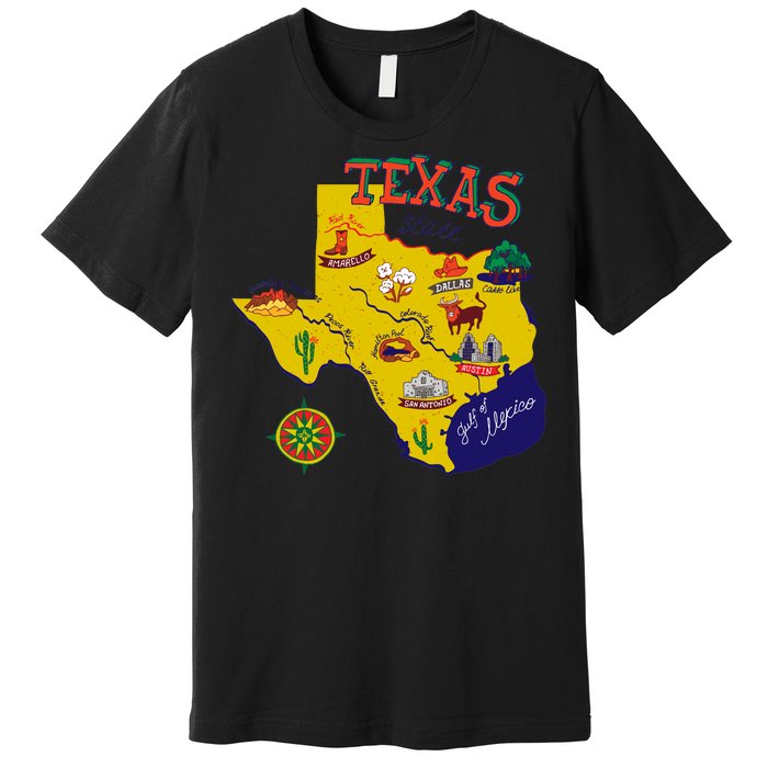 Texas Cartoon Map Premium T-Shirt