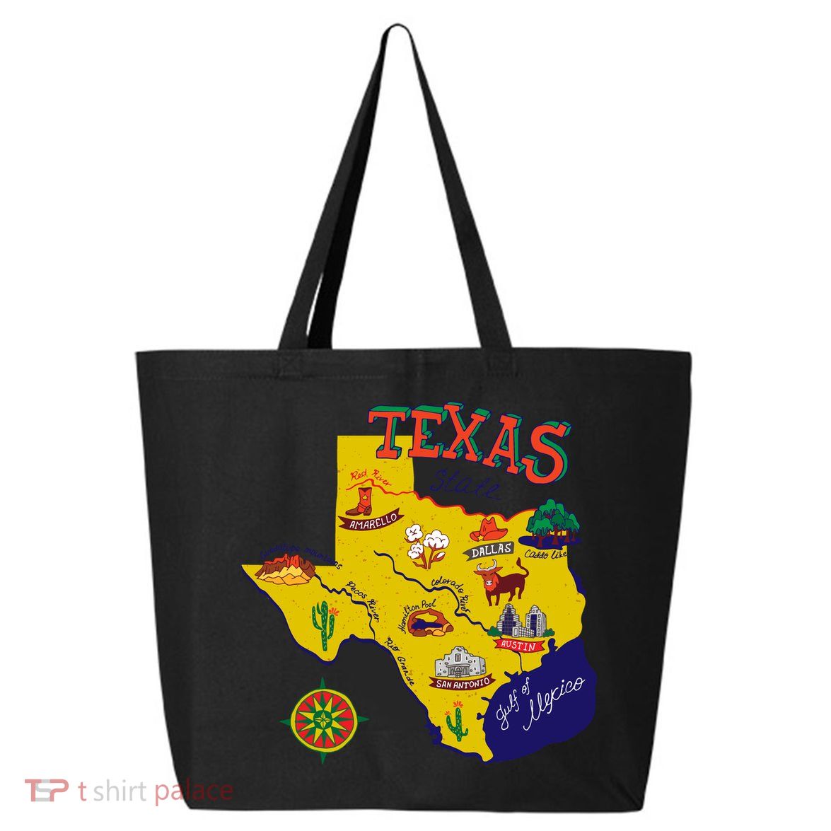 Texas Cartoon Map 25L Jumbo Tote