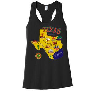 Texas Cartoon Map Women's Racerback Tank