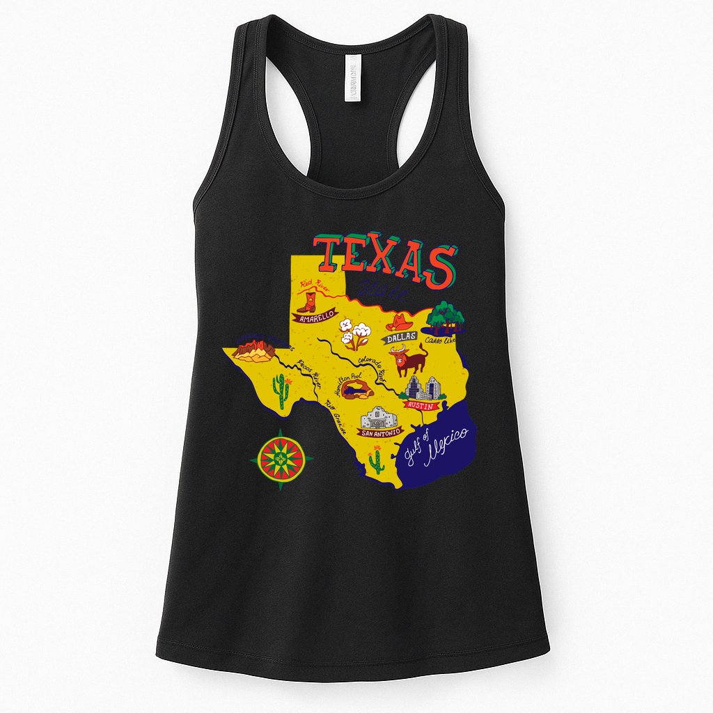 Texas Cartoon Map Womens Tank Top