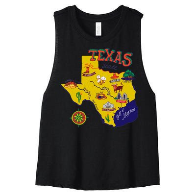 Texas Cartoon Map Women's Racerback Cropped Tank