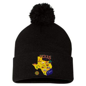 Texas Cartoon Map Pom Pom 12in Knit Beanie