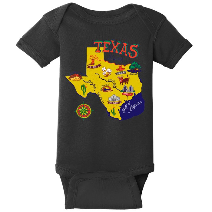 Texas Cartoon Map Baby Bodysuit