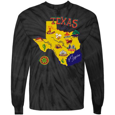 Texas Cartoon Map Tie-Dye Long Sleeve Shirt