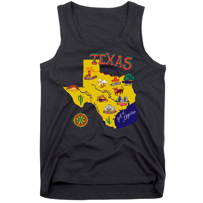 Texas Cartoon Map Tank Top