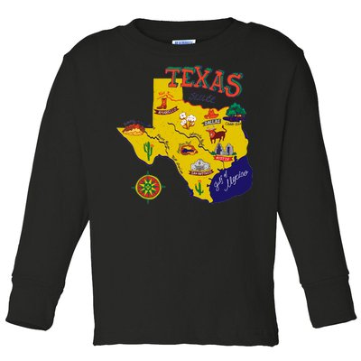 Texas Cartoon Map Toddler Long Sleeve Shirt