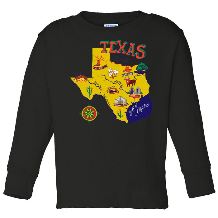 Texas Cartoon Map Toddler Long Sleeve Shirt