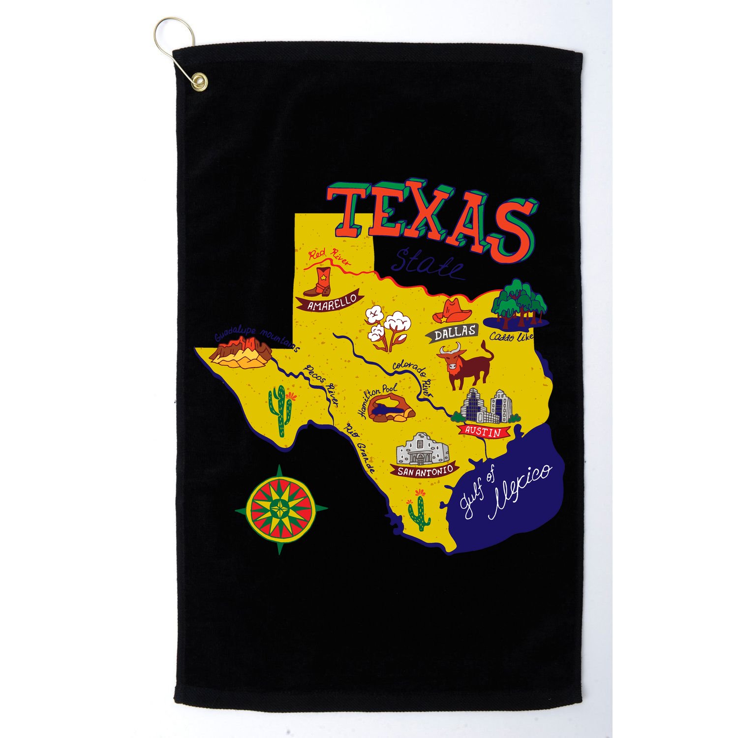 Texas Cartoon Map Golf Towel