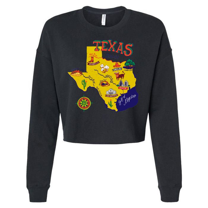 Texas Cartoon Map Cropped Pullover Crew