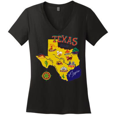 Texas Cartoon Map Women's V-Neck T-Shirt