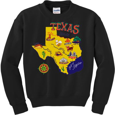 Texas Cartoon Map Kids Sweatshirt