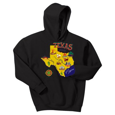 Texas Cartoon Map Kids Hoodie