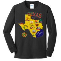 Texas Cartoon Map Kids Long Sleeve Shirt