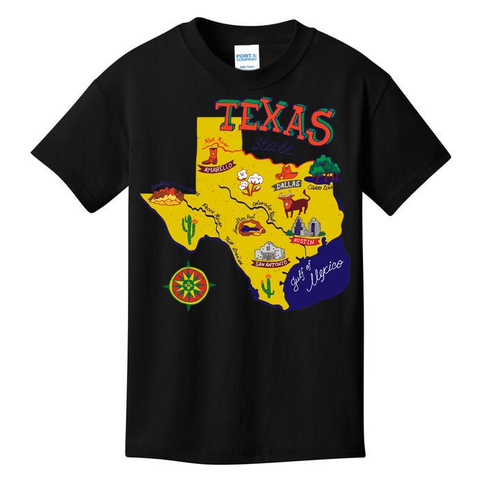 Texas Cartoon Map Kids T-Shirt