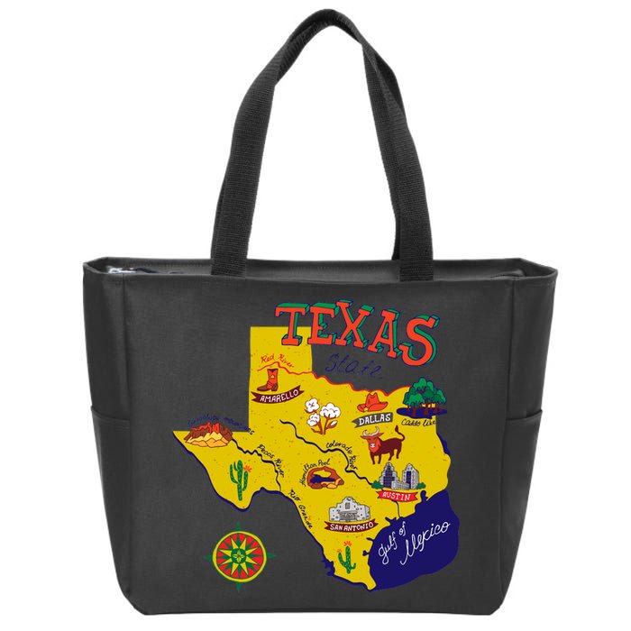 Texas Cartoon Map Zip Tote Bag