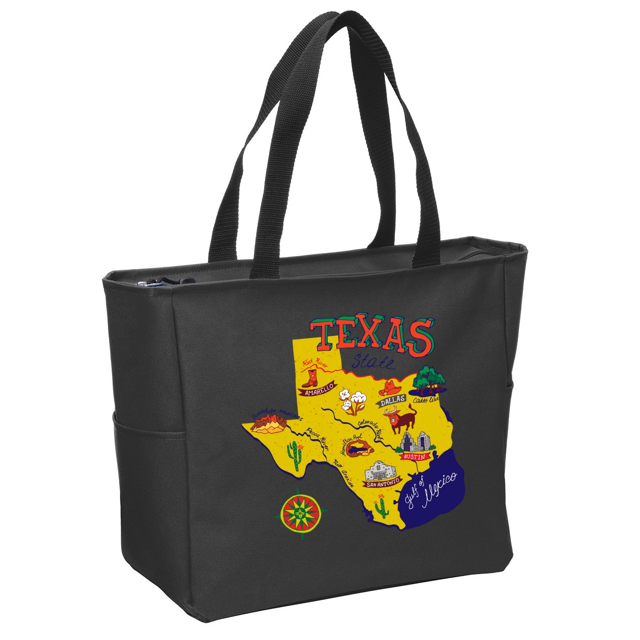 Texas Cartoon Map Zip Tote Bag