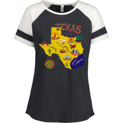 Texas Cartoon Map Enza Ladies Jersey Colorblock Tee